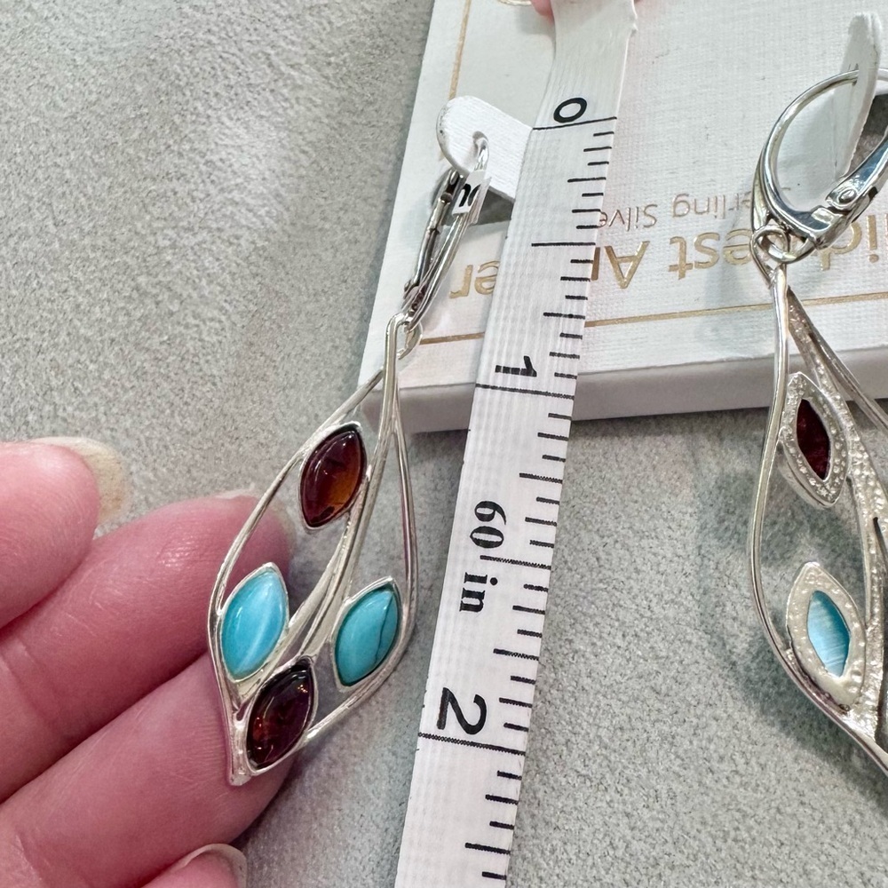 NWT Midwest Amber & Turquoise sterling silver earrings,Western,Southwes,Cowgirl - Picture 3 of 5